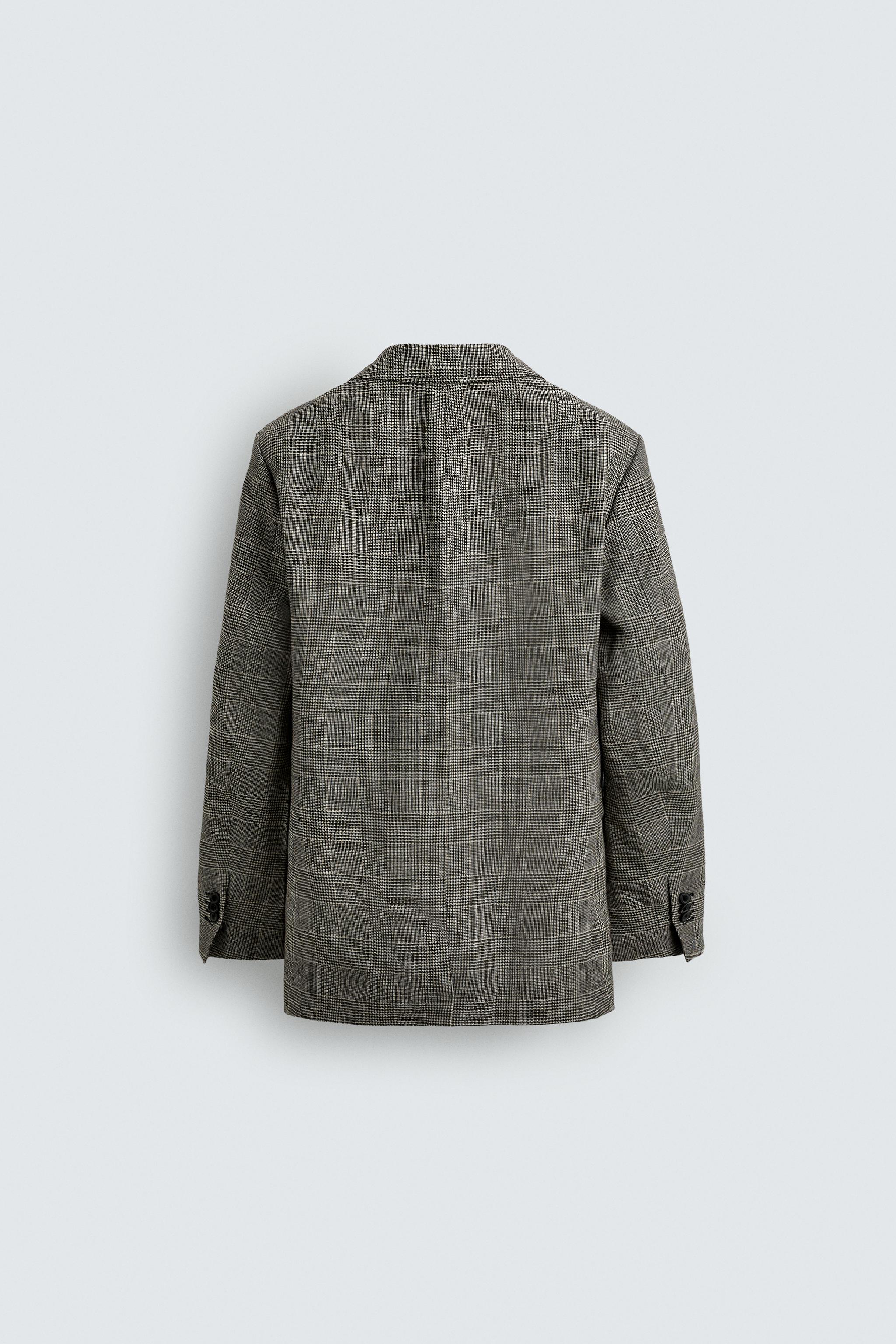 VESTE CROISÉE COSTUME CARREAUX LAINE - LIN AARON LEVINE X ZARA